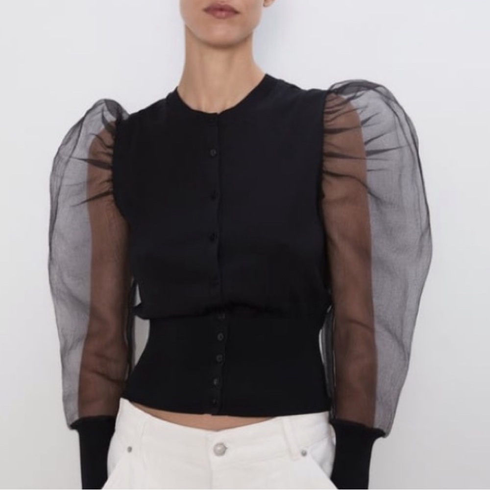Zara Puff Sleeve Black Blouse size Small